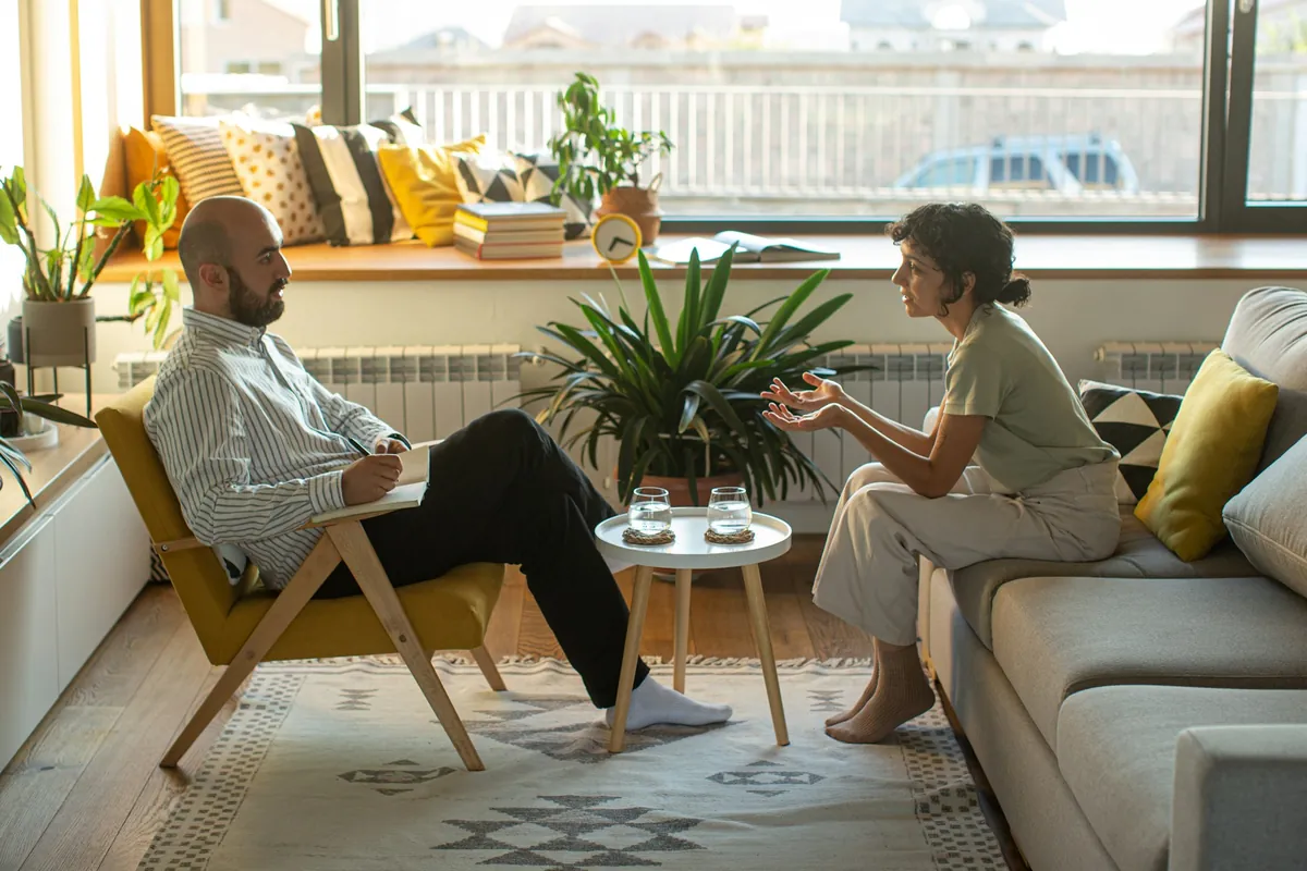 Couple talking with a therapist