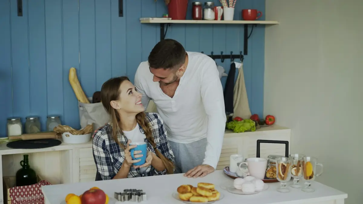 Couple sharing a morning moment in the kitchen