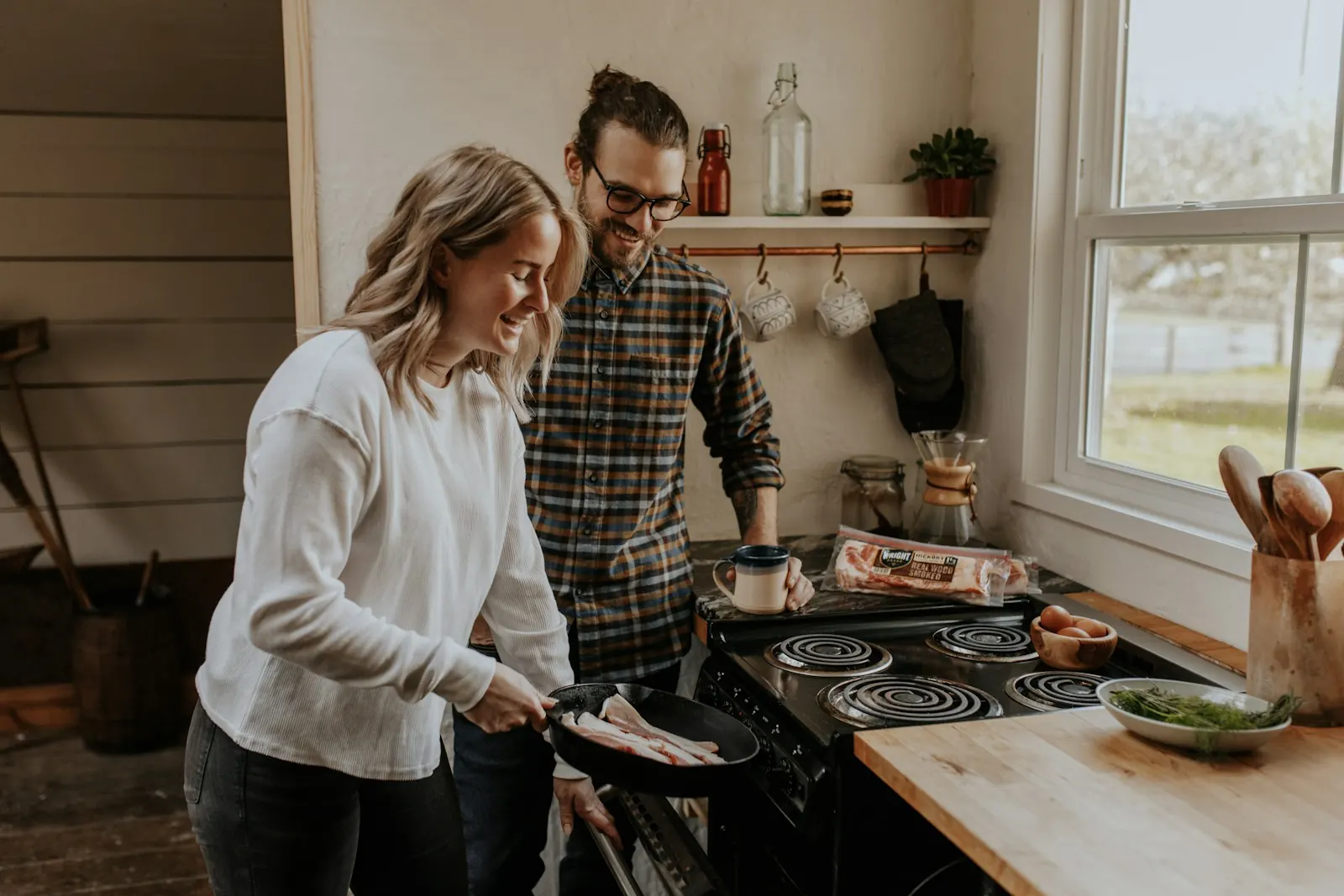 Couple cooking together in the kitchen