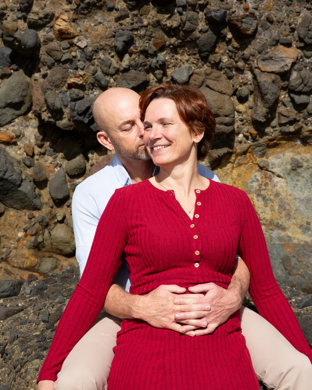 Mark hugging Tarisha from behind at Piha